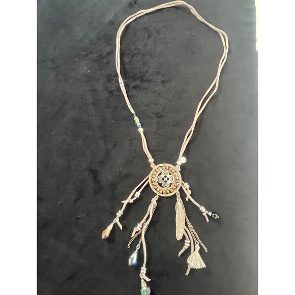 Moon C Paris Silver & Bronze Dreamcatcher Pendant on 21" Leather Necklace NWOT - Picture 2 of 7